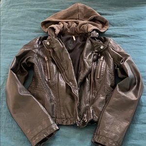 Free People faux leather jacket. Removable hood. 2